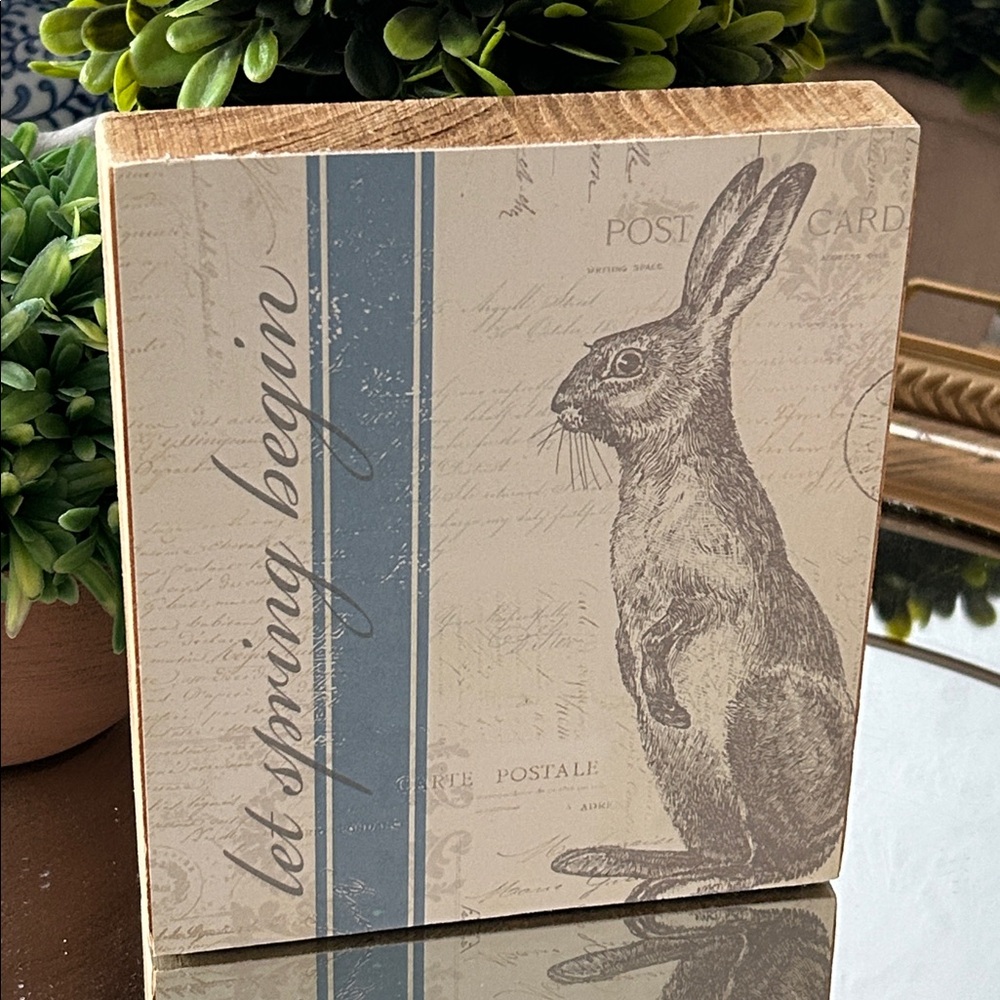 NEW! Vintage Inspired Let Spring Begin Rabbit Wood Sign - Picture 3 of 5